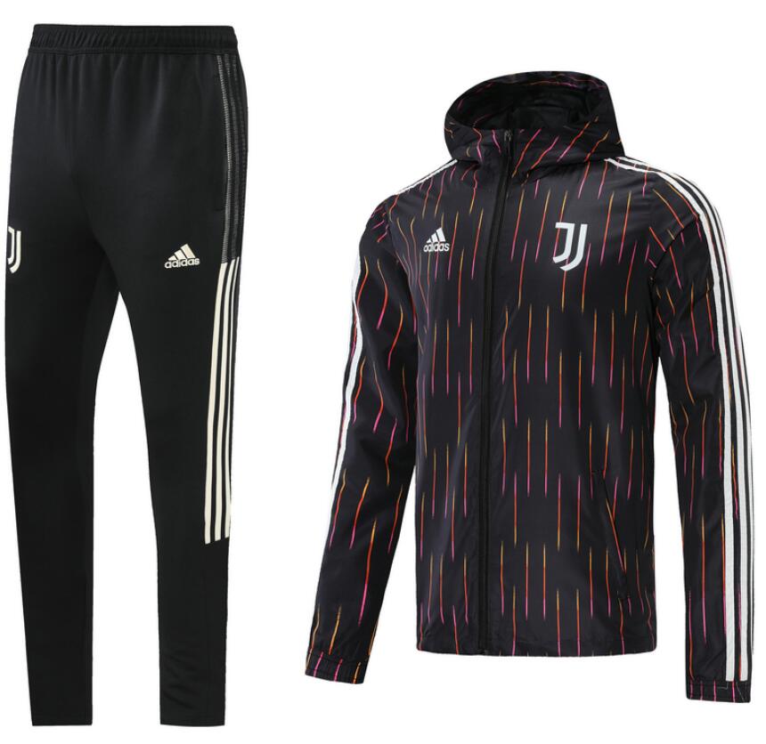 2021/22 Juventus Black Tracksuits Hoodie windbreaker Jacket Kits with Pants